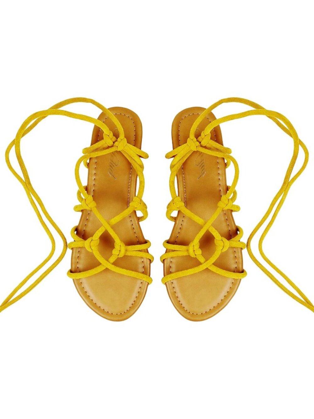 Women's Yellow Open Toe Lace Up Gladiator Flat Sandals，Slip on Roman Sandals